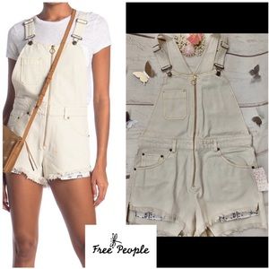 🆕NWT Free People Denim Overall Shorts O Ring Zip